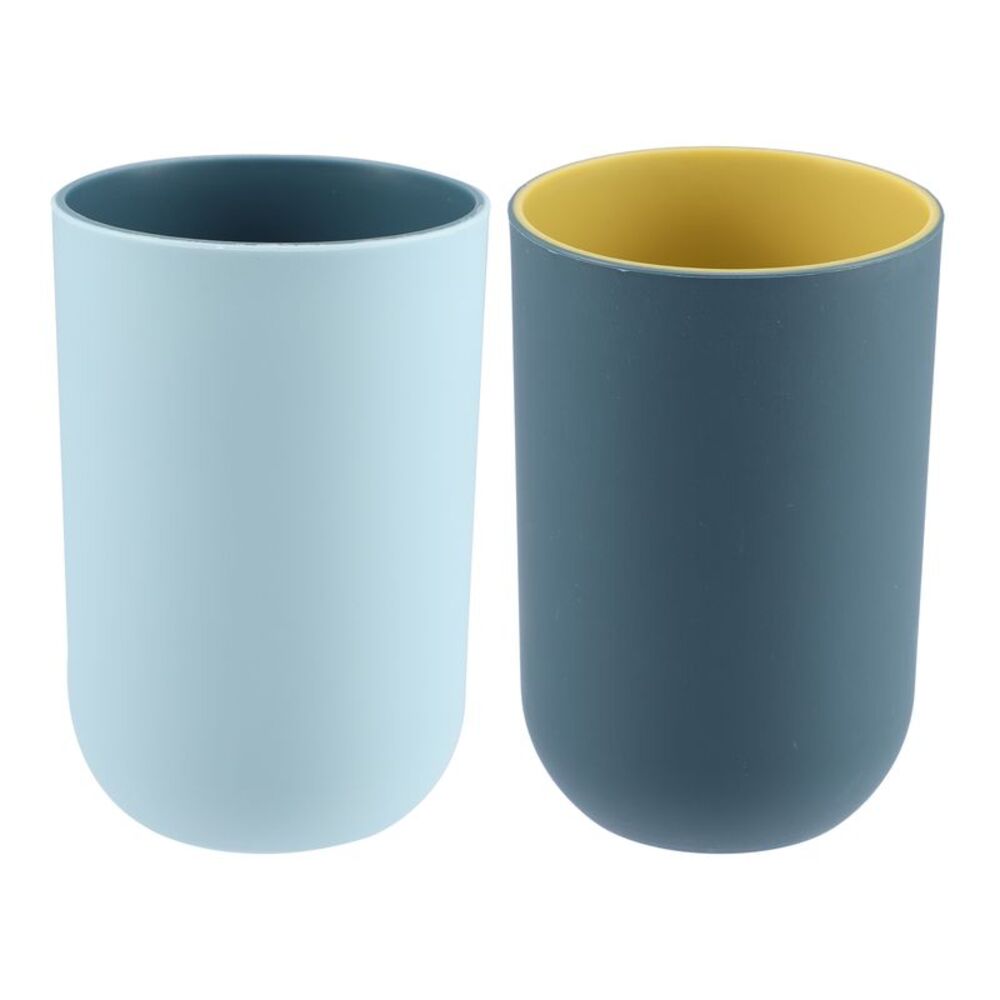 2Pcs Bathroom Toothbrush Cup Blue Deep Blue 4.33''x2.76'' 350ml